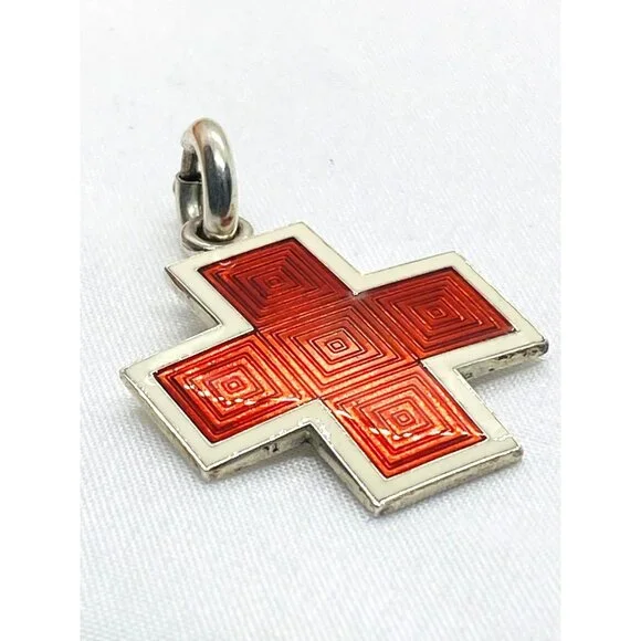 Tiffany & Co Sterling Silver 9i25 Red Enamel Vintage Cross 25x25mm